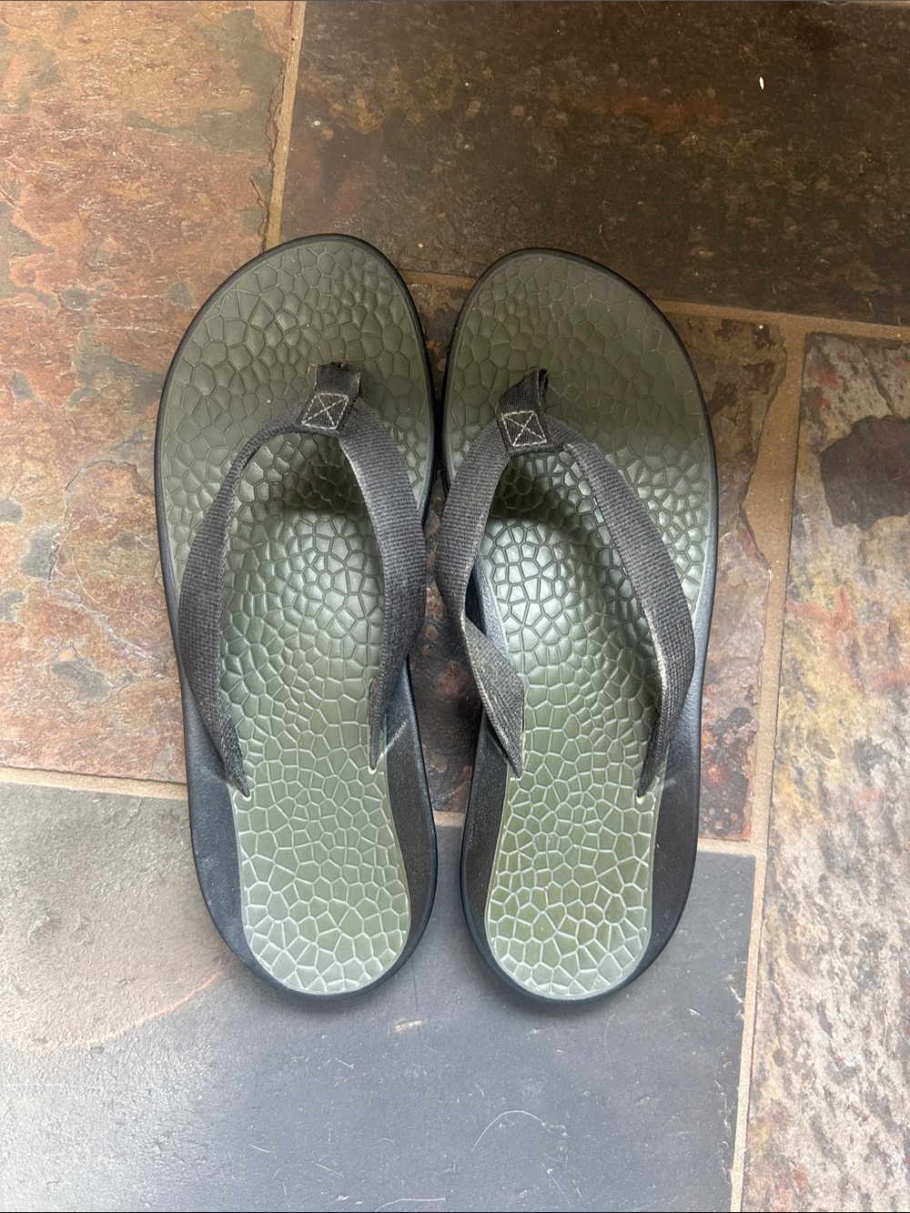 Chaco Olive Green Textured Footbed Flip Flops with Black Straps